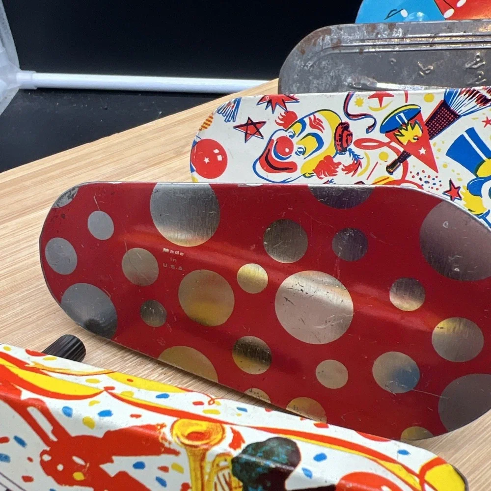 Set of 5 Vintage Metal Toy Noise Makers Tin Party New Years Eve